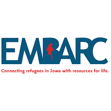 EMBARC logo with logo "Connecting refugees in Iowa with resources for life"