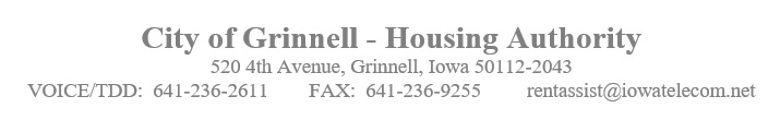 City of Grinnell Housing Authority header with contact information